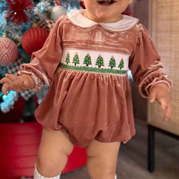 Smocked Christmas Bubble Outfit - Picture 2 of 2